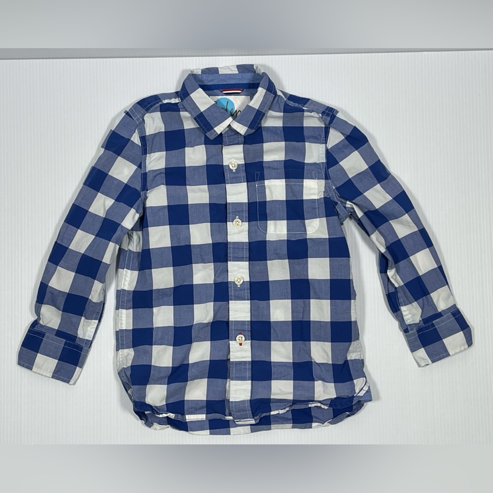 Boden "Klein Blue Gingham" Long Sleeve Button Down - Size 5-6